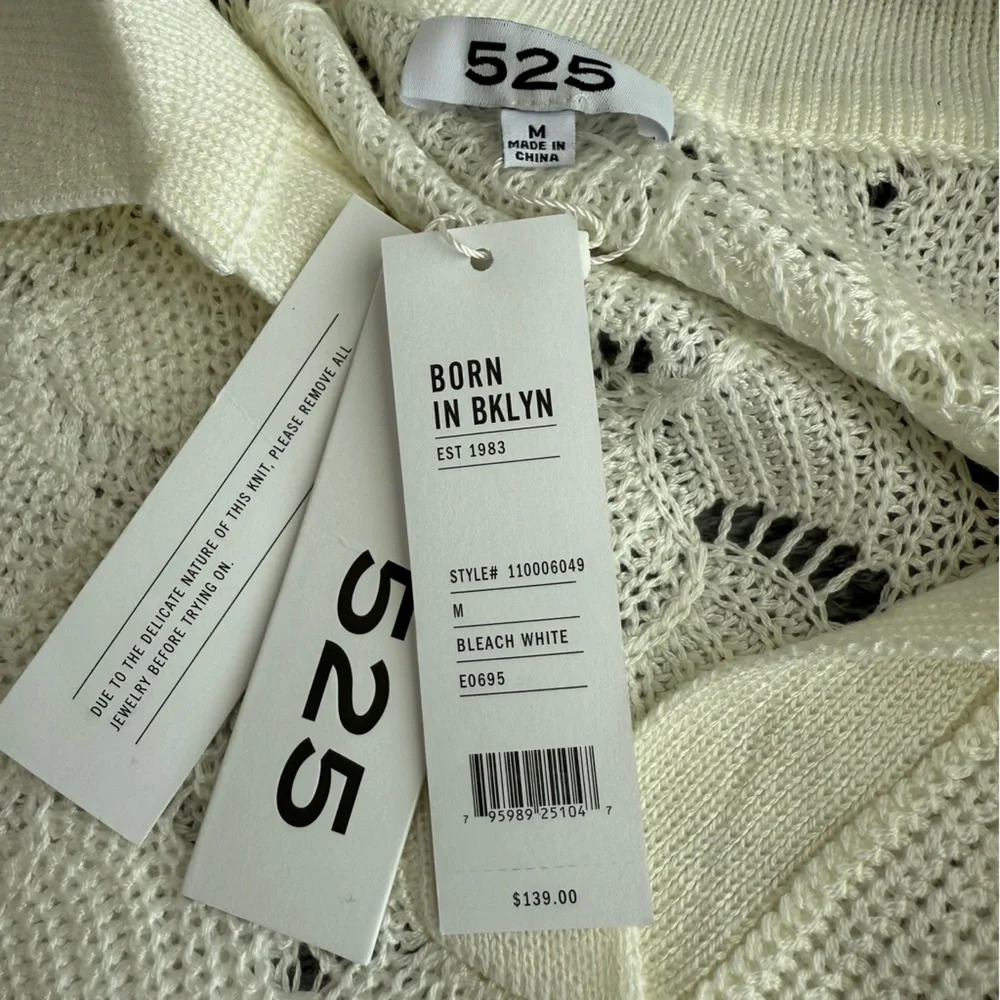 525 America Women's See-Through Collared Sweater, Loose Knit Sweater, Cream, M - Picture 3 of 8